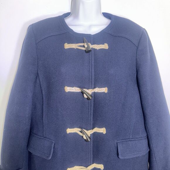 J. Crew Italian Stadium-Cloth Wool Toggle Duffle Coat Navy Size 10/ 12 G8982 - Picture 3 of 13